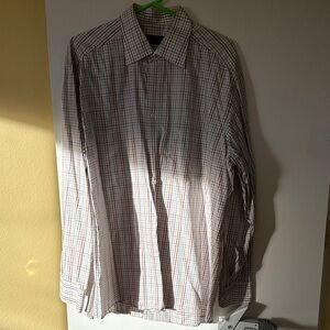 Men's Long-Sleeve Checked Dress Shirt - White with Red & Blue Checks